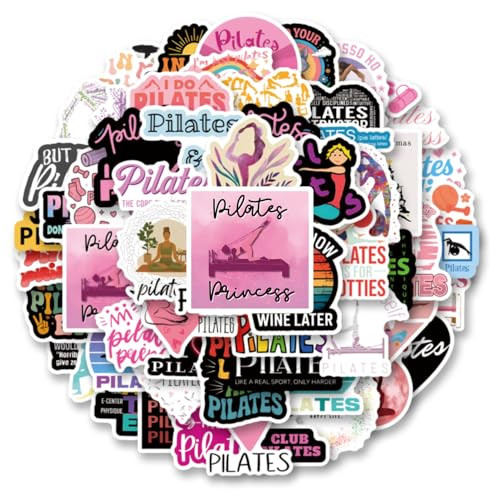 Cbnmioy Pilates Stickers Pack Aesthetic Cute Vinyl Waterproof Decals For Water BottleLaptopPhoneSkateboardScrapbookingBumper 61Pcs