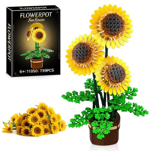 Kiothdre Sunflower Building Set Flowers With Vase Botanical Collection Kit For Adults 739Pcs