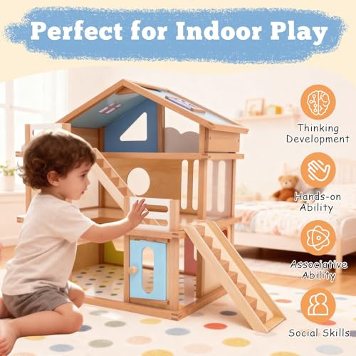 Adena Montessori Wooden Dollhouse'all Seasons Modern FamilyDiy Fake Dollhouse With Furniture Accessories'creative 35 Pcs