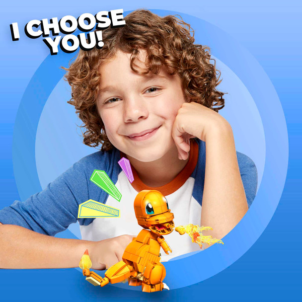 Mega Brands Pok'mon Building Toys Set Build and Show Charmander With Tall For 4 Inches 180 Pieces