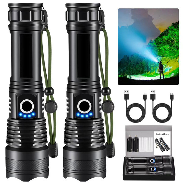 Lnryy Flashlights High Lumens Rechargeable Rechargeable Flashlights Super Bright Flashlight 5Mode Tactical 2Pack
