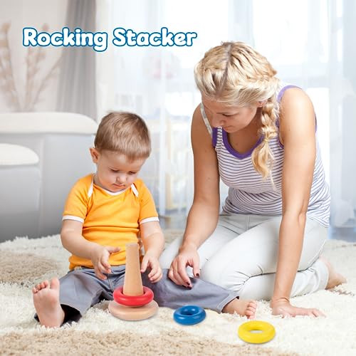 Adena Montessori Baby Toys For 612Months Rocking Stacker Designed For Toddlers