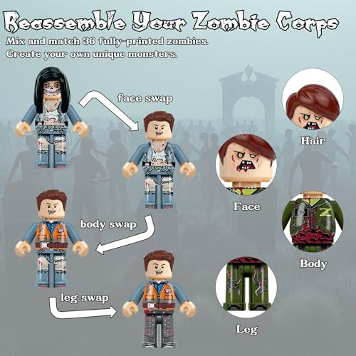 Econoled Minifigures Zombie Mini People Figurines Horror Movable Building Bricks Minifigs Easter 36Pcs