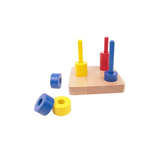 Adena Montessori Stacking Toys Colored Discs On 3 Colored Dowels