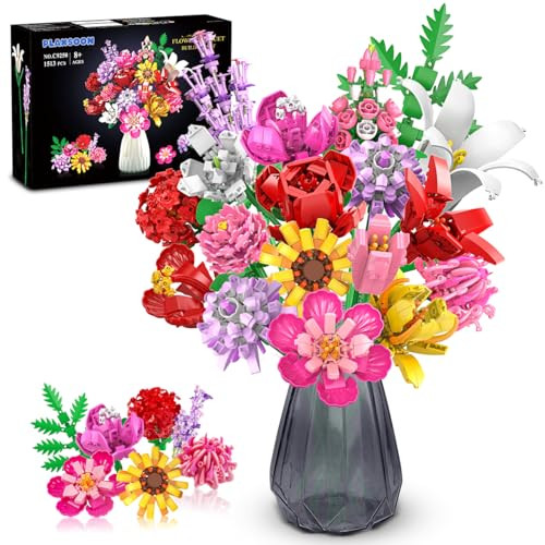 Plaxsoon Flower Bouquet Building Set Gifts For Mothers Day Botanical Collection Building 1464 Pcs
