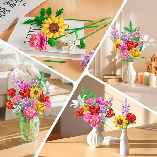 Plaxsoon Flower Bouquet Building Set Gifts For Mothers Day Botanical Collection Building 1464 Pcs