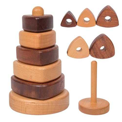Adena Montessori Ring Natural WoodColored Wooden Stacking ToyMontessori Geometric Stacker Wooden Educational ToyBaby