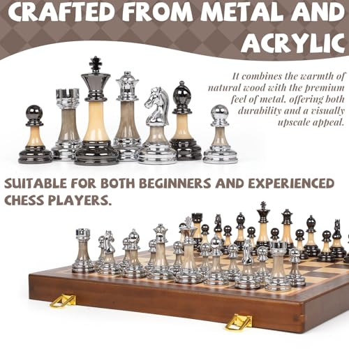 Ghooi Luxury Large Chess Set Wooden Chess Board With Metal And Acrylic 17 Inch