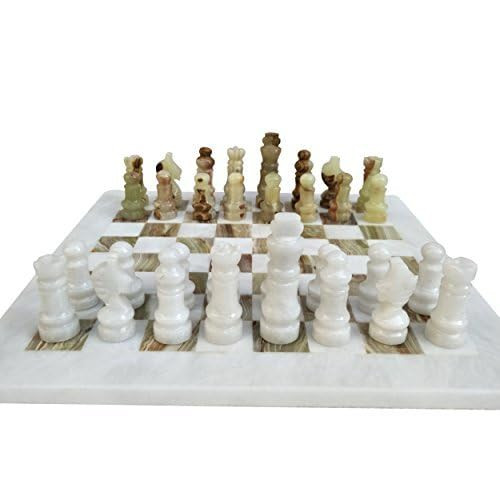 Lavish Chess Sets Handmade Staunton White And Green Onyx Marble Chess Board Game Set White
