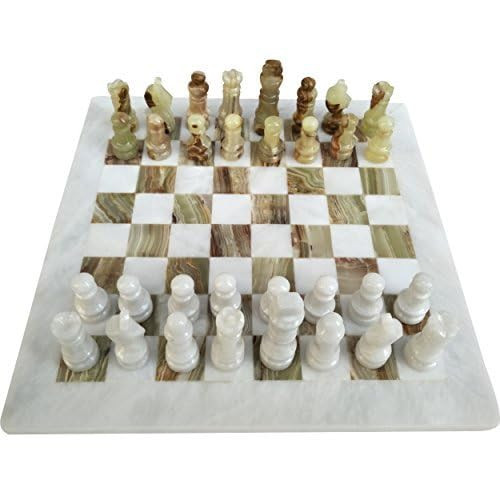 Lavish Chess Sets Handmade Staunton White And Green Onyx Marble Chess Board Game Set White