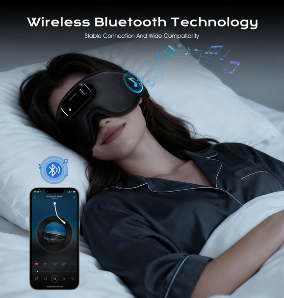Ahuiargy Sleep Mask With Headphones Bluetooth 5.43D ZeroPressure Design Ahuiargy Adjustable Sleep White