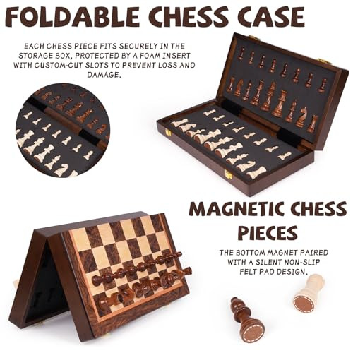 Genjuw Large Magnetic Wooden Chess Set With 3.5 King 17 Inch
