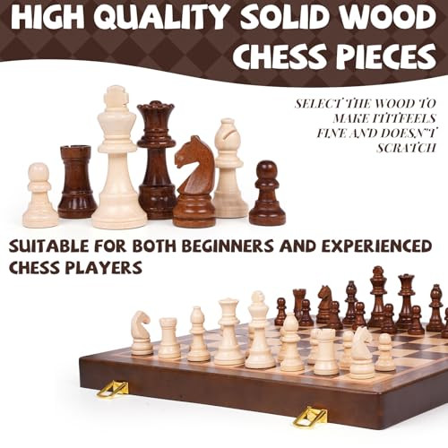 Genjuw Large Magnetic Wooden Chess Set With 3.5 King 17 Inch