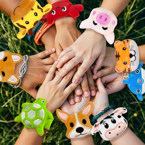 Xipegpa Stuffed Animal Slap Bracelets Set Animal Farm Ocean And Jungle Plush 16 Pcs