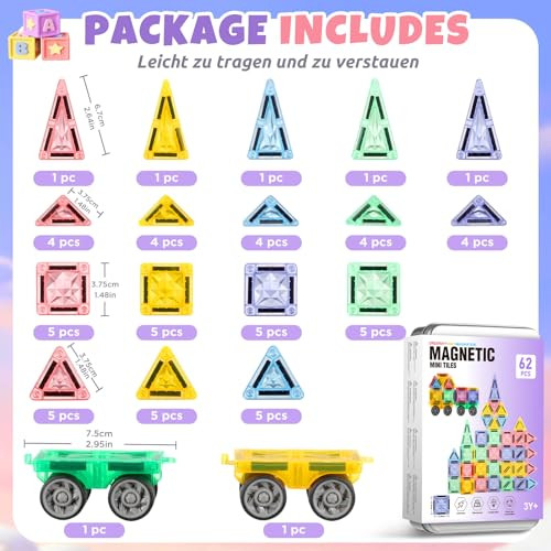 Gagaku Mini Magnetic Tiles Travel Magnetic Tile With Portable Storage Box Magnetic 62 Pcs