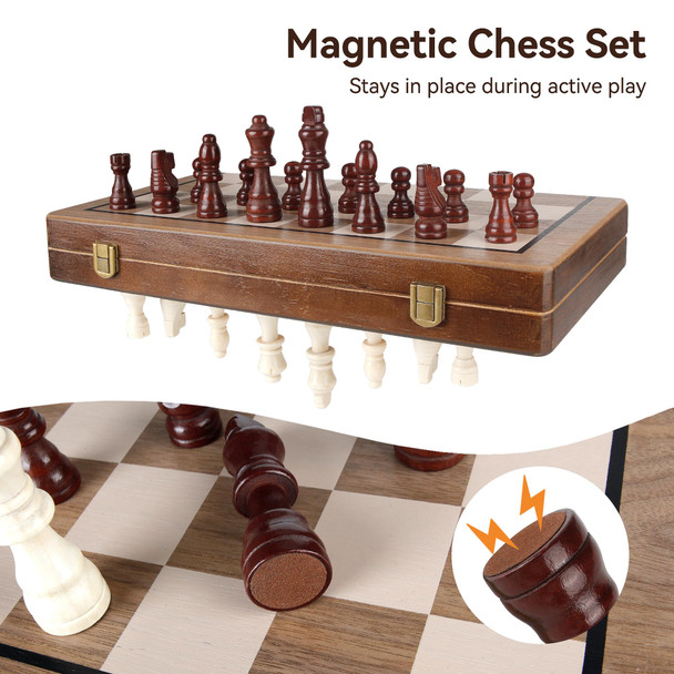 Hvygss Magnetic Chess Board Foldable Wooden Chess Set With Checkers Handcrafted Pieces 15 Inch