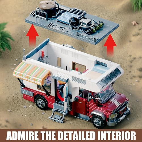 Tycole City Camper Van Building SetBeach Camping Themed Construction Toy Kit With 880 Pcs