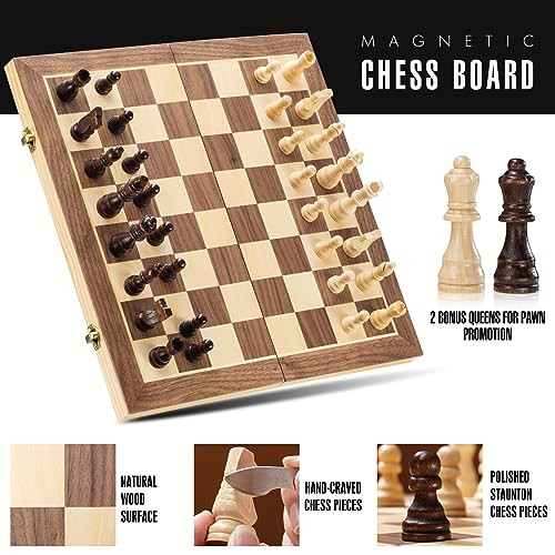 Asney Upgraded Magnetic Chess Set 15 Tournament Staunton Wooden Chess Board Game