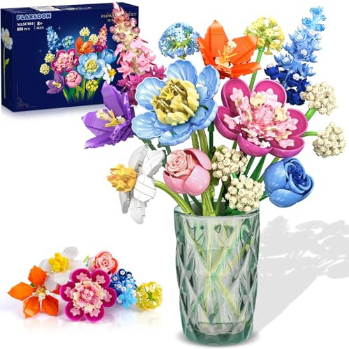 Plaxsoon Flower Bouquet Building Set Botanical Collection Building Block Toy Flowers Rose 888 Pcs