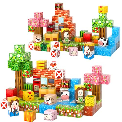 Fxzyixs Magnetic Blocks 117Piece 0.8In Building Farm Magnet Game Set Stacking Building