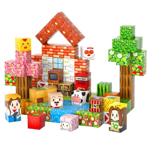 Fxzyixs Magnetic Blocks 117Piece 0.8In Building Farm Magnet Game Set Stacking Building