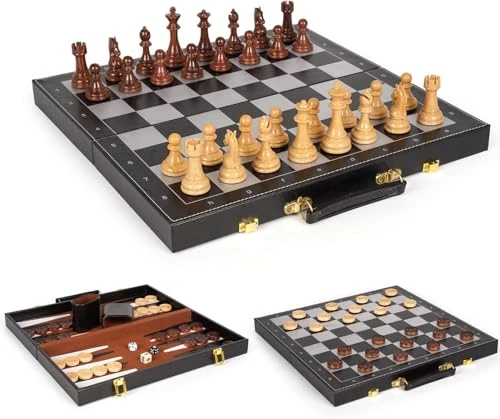 Xaohao 3 In 1 Magnetic Chess Set and Checkers Backgammon Board Game