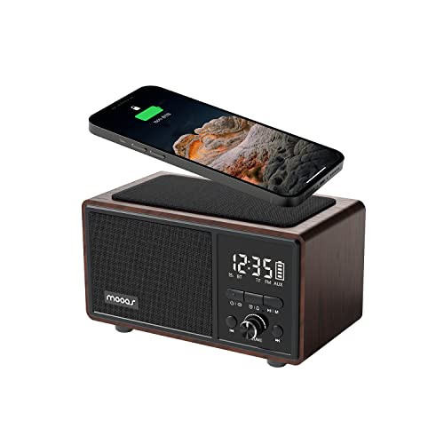 Mooas Retro Bluetooth Radio Speaker Vintage Charging Desk Clock Portable Bedside Analog