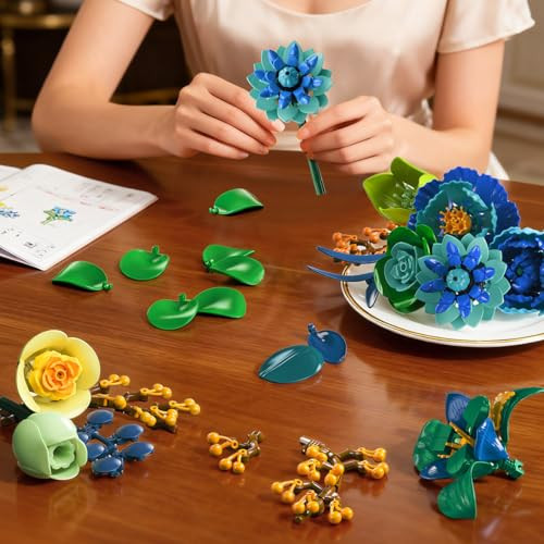 Plaxsoon Flowers Building Set With Vase Mother's Day Flower Bouquet Botanical Collection 1309 Pcs