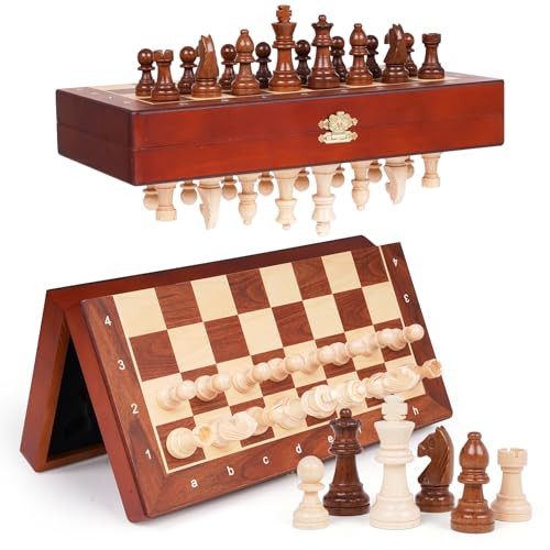 Genjuw Magnetic Travel Chess Set With Wooden Folding Board 12 Inch