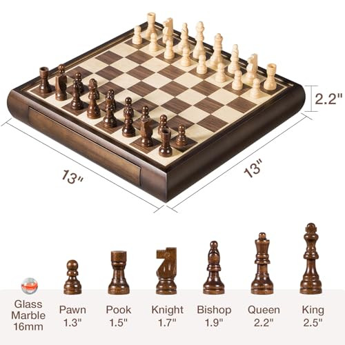 Elongdi 2 In 1 Magnetic Chess Set and Chinese Checkers 13 Wooden