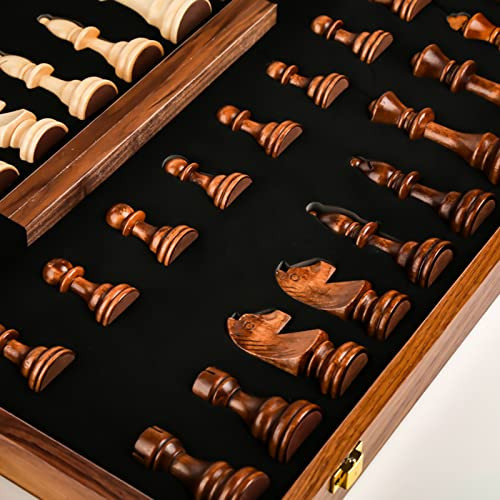 Luckywish 15'' Walnut Chess Set With Storage Board For Adults and Children
