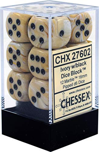 Chessex Dice D: Marble Ivory With Black 16Mm 6 Sets