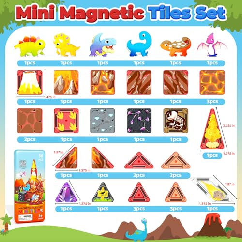 Minecftoy Mini Magnetic Tiles Dinosaur Kids Toys With Case 36Pcs