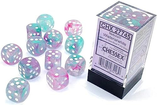 Chessex Nebula D6 Wisteria/White W/Luminary Dice Block (12 Dice 16Mm White