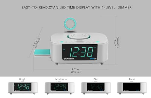 Emerson Cksw5010 Smartset Wireless Charging Dual Alarm Fm Clock Bluetooth Radio/Speaker For 15W White