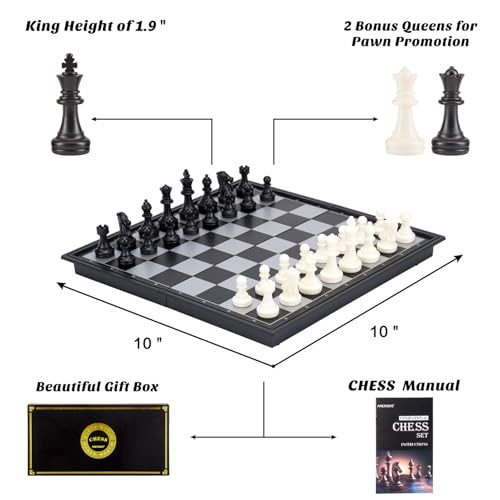 Amerous Magnetic Travel Chess Set With Folding Chess Board 10 Inches
