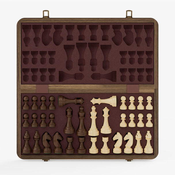 Puecrof Magnetic Wooden Chess Set Rubberwood Folding Chessboard With Brown DualSided Storage 15 Inch Brown