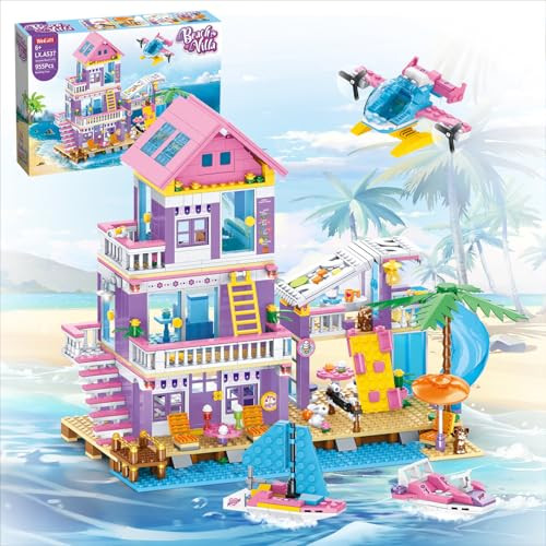 Wingift Beach House Building SetSeaside Beach Villa Building Toys Friends Vacation Hut 955 Piece