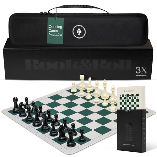 Rook and Roll Tournament Size Chess Set For Adults 15+ With 54 Opening Cards 2.2 Oz