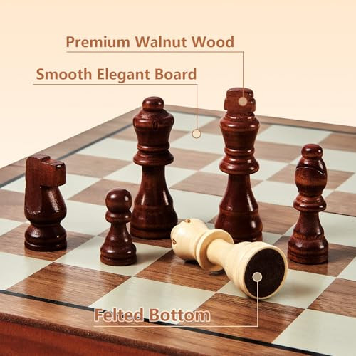 Merrypony 2 In 1 Magnetic Wooden Chess And Checkers Set 15 Foldable