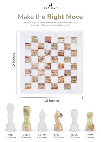 Radicaln Marble Chess Set 12'' Inches White And Green Onyx Handmade Luxury White