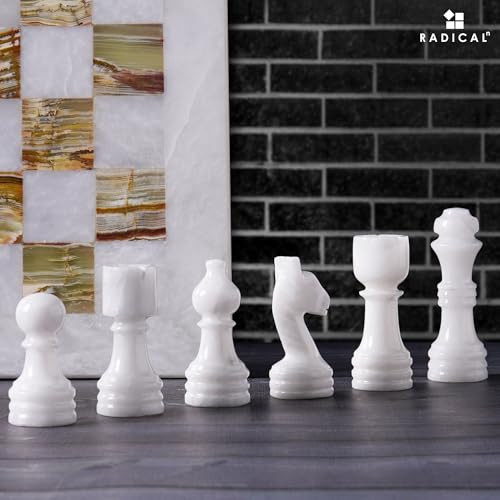 Radicaln Marble Chess Set 12'' Inches White And Green Onyx Handmade Luxury White
