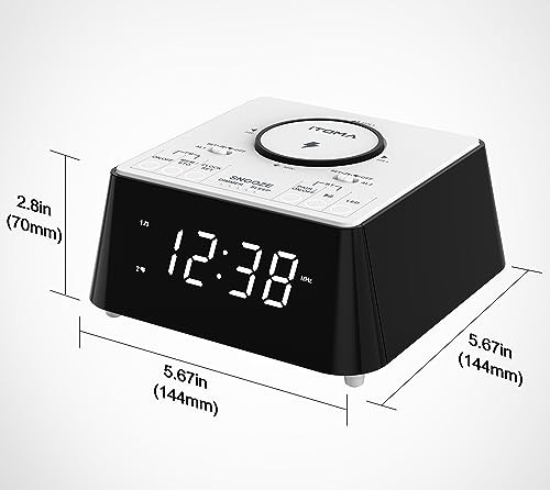Itoma Wireless Charging Alarm Clock Radio With Bluetooth Speaker Bedside Fm Radio