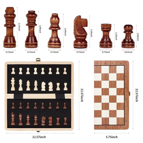 Joneytech Wooden Chess Set Magnetic Chess Board Folding Design With Storage Travel 11.5 Inch