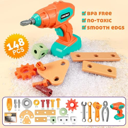 Veais Kids Tool Set With Drill Stem Building Tools With Storage Box 148 Pcs