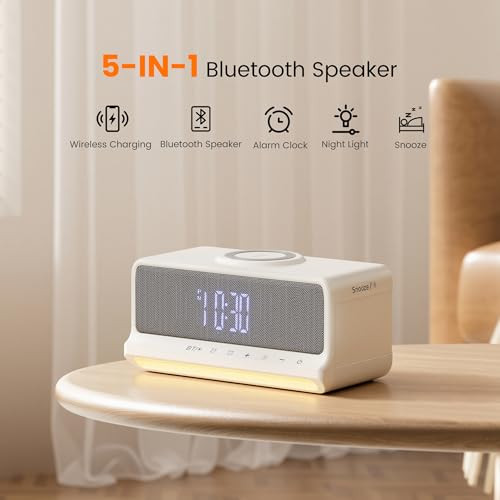 Asxill Digital Led Dual Alarm Clock Bluetooth Speaker Fast Wireless Charger Station 10W
