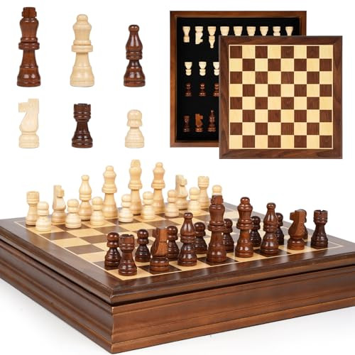 Genjuw Magnetic Wooden Chess Set For Adults And Kids 12'' Chess Board
