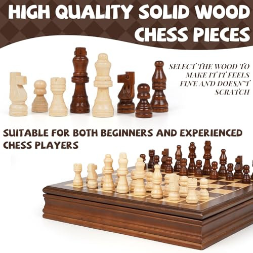 Genjuw Magnetic Wooden Chess Set For Adults And Kids 12'' Chess Board
