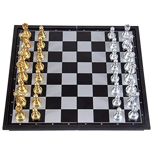 Amerous 10'' Magetic Travel Chess Set Plastic Portable Folding Chess Board Game Gold