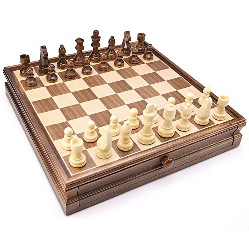 Amerous 15 X 15 Wooden Chess and Checkers Set With BuiltIn Storage